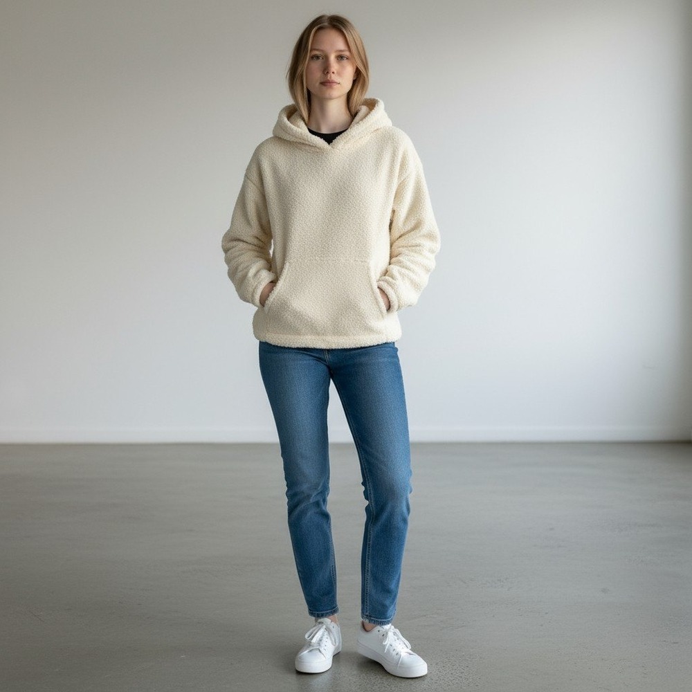 Dakini Sherpa Fleece Hoodie Sweatshirt Off White Pullover Medium Cozy Outdoors